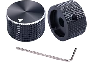 Taiss/2 Stücke Schwarzer Aluminium-Drehknopf für Wellen mit 6 mm Durchmesser, Lautstärkeregler, GitarrenDrehknopf, 25 mm Durchmesser x 15mm Höhe