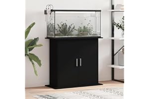 Homgoday Supporto per Acquario con 4 Scomparti, Mobile Armadietto con Ante in Legno Nero, 81 x 36 x 73 cm