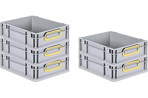 PROREGAL SuperSparSet 5x Eurobox NextGen Color | HxBxT 12x30x40cm | 11 Liter | Griffe gelb geschlossen | Glatter Boden | Eurobehälter, Transportbox, Transportbehälter, Stapelbehälter