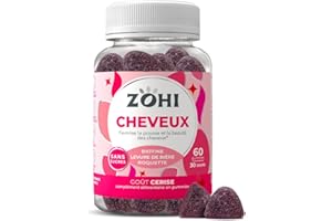 Complément Alimentaire Cheveux -Gummies Cheveux favorisant la pousse et la beauté des cheveux- Sélénium-60 gommes de fruits goût Cerise Sans Sucres-Vegan- ZOHI- Fabriqué en France