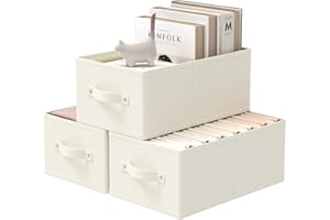 GUOHNHE Storage Bins, 3 Pack Foldable Cloth Basket, Cube Organizer with 2 Handles, Suitable for bedrooms, living rooms, wardrobes, and workspaces, Beige, 33 x 23 x 14 cm, XSNY11BES-3