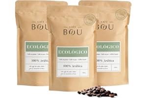 Café BOU - Café En Grano Ecológico premium |100% Arábica | Aromas a Caramelo y Fruta |Tueste Alto |Café ecológico para Espresso | Pack 3 Paquetes x 250g