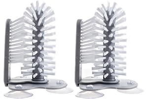 Eidoct 2 pcs Glass Washer with Double Sided Bristle Brush, Water Bottle Cleaning Brush Bristle with Suction Base, for Beer Cup, Long Leg Cup, Red Wine Glass and More Bar Kitchen Sink Home Tools