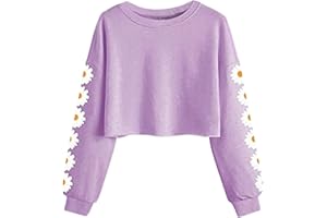 Imily Bela Sudadera corta con estampado de margaritas para niñas, linda sudadera de manga larga para niños