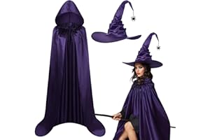 Gibocot Adults Halloween Costume for Women Men, Purple Witch Black Vampire Bat Maleficent Grim Reaper Outfit for Halloween Fancy Dress Cosplay & Haunted House Parties