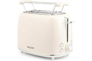 Salter Retro gräddvit 2-delad brödrost - 7 nivåer av brunning, upptining, uppvärmning och avstängning, högutmatningssystem, a