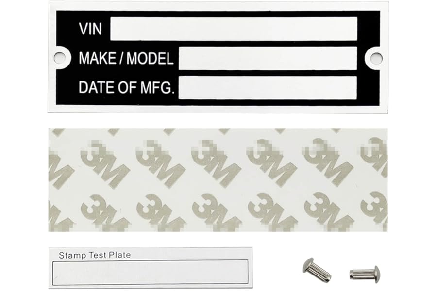 Trailer VIN Nameplate, Blank Label Model ID, VIN Serial Number, Model, Date of MFG and GVWR, Nameplate for Cargo Carriers, Trucks,