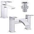 Celala Bathroom Waterfall Basin Taps with Pop-up Waste and Square Bath Taps Set Chrome Brass Sink Mixers