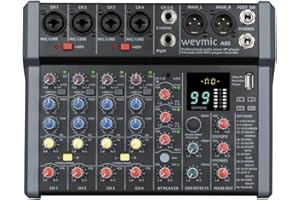 Weymic Profesjonalny mikser z serii A do nagrywania muzyki karaoke DJ z efektem 99 DSP, napęd USB do wejścia do nagrywania komputera, gniazdo mikrofonowe XLR, zasilanie 48 V dla profesjonalistów