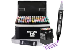 CHOTUNE Rotulador de 120 Colores, Marcadores Permanente, Rotuladores de Punta Pincel, Mezcla Fácil para Esbozo e Ilustración con Bolso y Base Negros