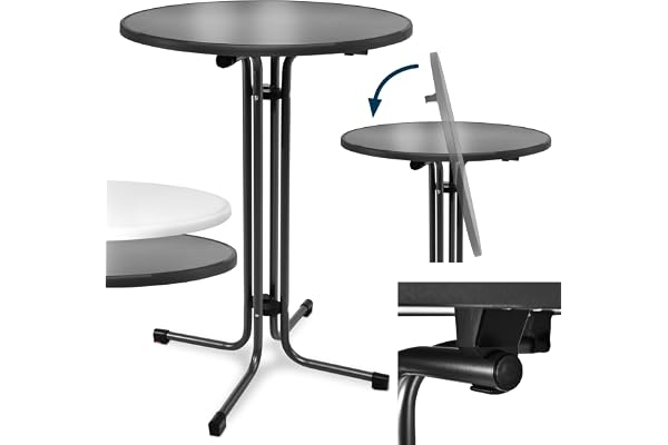 Beautissu Outdoor Table Bistrot Haute Pliante Ø80cm Bellini – Stable Résistante aux Intempéries Rayures, Pied Réglable en Hauteur, Montage Facile Support Prémonté – Table Bar Ronde Noir