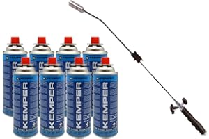 Desherbador térmico piezo KEMPER - Soplete de gas + 8 recambios de gas Brula hierbas ecológica