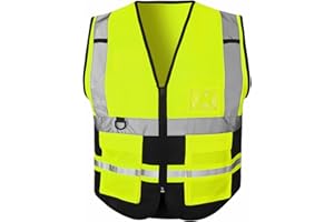 MYMIXTRENDZ Hi Vis Vest Reflective High Visibility Work Wear Vest Zip Up Multi Pockets Executive Waistcoat S-3XL