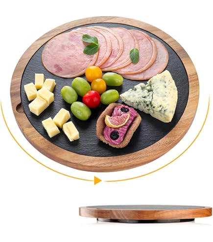 Lazy Susan Slate Serving Board 30cm Acacia Wood With Slate 360