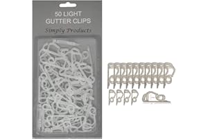 SIMPLY PRODUCTS 50 Gutter Hooks for Hanging Outdoor Christmas Xmas String Lights/Rope Lights Gutter Clips (Clear)