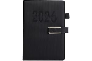 OULQINYHOME Kalendarz 2026-2027 A5 Tygodniowy planer (21x14 cm) z podziałem godzinowym okładka z skóry PU z zapięciem (czarny)