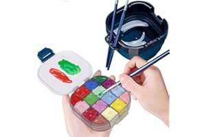 XHDIGI Reise-Farbpalettenbox mit faltbarer Pinsel-Unterlegscheibe, 3-in-1, tragbar, 16 Mulden, luftdichte Farbsparpalette mit Pinselreiniger und Pinselhalter für Aquarell, Öl, Acryl, Gouache-Malerei