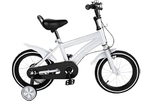 14 tums barncykel för barn pojkar, 2–7 år gammal cykel med stödhjul handbroms, kolstål, gul, röd
