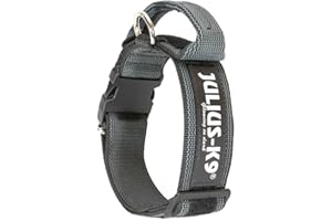 JULIUS K-9, Collier Color and Gray avec poignée, Fermeture de sécurité et Logo, Noir-Gris, 50 mm (49-70 cm)