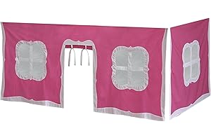 ‎MAX & LILY Max & Lily Baumwolle Bettvorhang für Kinder, aus Stoff, inklusive transparente Kunststoffenster, für Jungen und Mädchen, Vorderer Vorhang 190.5cm x 83.8cm, pink und weiß
