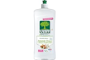 L'ARBRE VERT Vaisselle Mains Ecolabel Amande Douce & Fleurs D'Abricotier - Hypoallergénique - 97% d'ingrédients d'origine naturelle - 750mL
