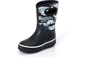 FUNCOO PLUS Kids Neoprene Rubber Wellies for Boys Girls,Mud Wellies Boties Thermal Wellinton Wellies Rain Sanow Boot, Soft Lined for Outdoors, Walking,Filed, School