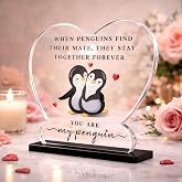 Gifzy Valentines Gifts for Him Her Boyfriend Girlfriend, Romantic Acrylic Plaque Penguin Present, Wedding Anniversary Birthda