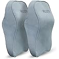 WELLGIVER Car Neck Rest Pillow Experience Ultimate Comfort with Ultrasoft Cushioning, Superior Neck Support Pain Relief Memory Foam Head Rest with Washable Velvet Cover (Grey (Pack of 2), Large)