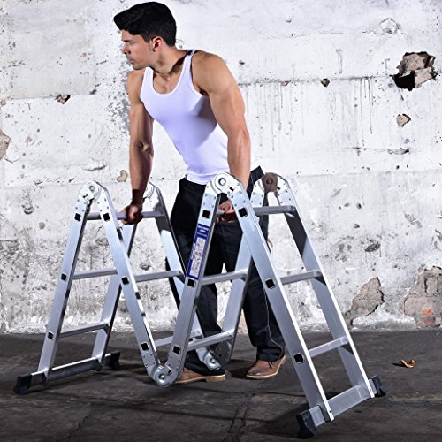 Finether 4.7M Leiter Mehrzweckleiter Klappleiter Gelenkleiter 4×4 Sprossen Aluleiter Multifunktionsleiter Kombileiter Anlegeleiter Stehleiter aus hochwertigem Alu robust 4 Jahre Garantie - 8