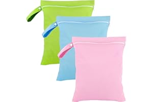 GOLXUWO 3 Stück Nassbeutel,40 x 30 cmWetbag wasserdichte Wet Bag mit Reißverschluss Wiederverwendbarer Reise Nasssack mit Klein Nasstasche Schwimmen für Badeanzüge/Strandtücher/Windeln（Rosa+Blau+Grün）