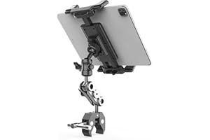 Lupholue Support Universel pour Tapis de Course, vélo d'appartement, Poussette, Fauteuil Roulant, voiturette de Golf - Pince à 360° for iPad, iPhone, Smartphones et tablettes de 12 à 33 cm