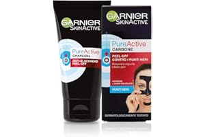 Garnier Maschera Peel-Off Pure Active Charcoal, Gel Detergente Arricchito con Carbone e Acido Salicidico, per La Zona T, Anti Imperfezioni e Punti Neri, 50ml