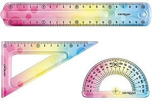 Keyroad Flexible Rainbow Deco KR972278 Juego de geometría útil para Cada Estudiante: 3 Piezas Regla 20 cm, triángulo de Dibujo 18 cm, 1 transportador de 10 cm, Multicolor