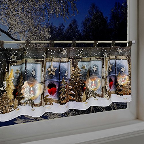 LED-Scheibengardine WINTERLANDSCHAFT für Küche und Kinderzimmer / Beleuchtete Bistrogardine / 45×120 cm / Moderne und transparente Gardine zu Weihnachten - 4