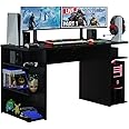 Madesa Large Gaming Computer Desk 53 Inch with 5 Shelves Cable Management Student Study Wooden Table Home Office Gamer Desk for Kids and Adults - Black