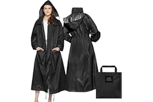 SOPPY Regenmantel für Damen, Winddicht Regenponcho, Leichte Lange Regenjacke, Wasserdichter Mantel mit Kapuze, Schnell Trocknend