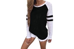 Famulily Women's Long Sleeve Baseball Tee Shirt Striped Top