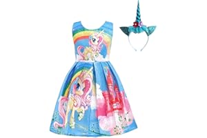 Lito Angels Vestido de Unicornio para Niñas Pequeñas, Ropa Casual de Fiesta de Cumpleaños de Verano, Azul/Rosa/Morado