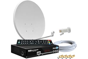 MEDIAART Digitale Satanlage Komplettset 60cm Sat-Schüssel Spiegel HDTV Sat-Receiver 2X USB LNB 0,1dB Kabel Sat Anlage 1 Teilnehmer Full HD Astra 19°E Deutsch F-Steckern