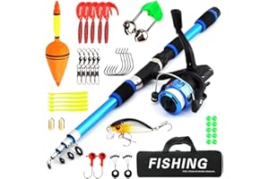 SKIKHN Set de Pesca para Niños, 1,8 M Caña de Pescar Telescópica con Carrete y Juego de Cebo, Juego de Iniciación para Niños 3 a 10 Años, Juego de Caña de Pescar para Pesca en Agua Dulce y Mar