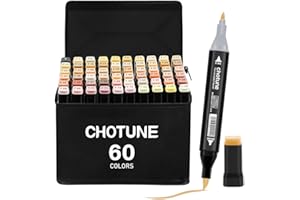 CHOTUNE Zestaw Markerów, 60 Kolory Skóry z Podwójną Końcówką, Miękki Pędzel i Cienki Marker do Szkicowania, Bezpieczny, Szybkoschnący, łatwy do Mieszania z Czarną Torebką i Podstawą