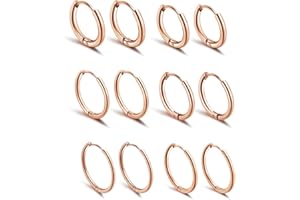 JSDDE 12 Stücke Chirurgenstahl Creolen Ohrringe Set Klappcreolen Fake Plugs Ohrpiercing Helix Knorpel Stab Hoop Ring Ohrstecker Huggie Kreolen Ohrringe 6-16mm
