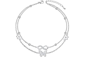 HOOHWE Fußkettchen für Damen 925 Sterling Silber Infinity Herz fußkette für Frauen Klassische Verstellbar Bead Fussketten Armbänder Sommer Schmuck für Frauen und Mädchen Layered Ankle Bracelet