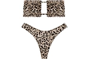 heekpek Conjunto de Bikini para Mujer, Traje de Baño Dos Piezas Conjunto Bañador sin Tirantes, Ropa de Playa de Color Doblez con Cordón Bikini Sets Leopardo Serpentina Sexy