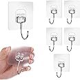 Fisynug 6Pcs Large Self Adhesive Towel Hooks Heavy Duty 44 lb/ 20kg (Max), Waterproof Rustproof Removable Sticky on Wall Hooks for Hanging