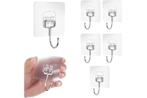 FISYNUG 6pcs Adesivi Trasparenti Appendi Accappatoio Bagno Gancio Autoadesivo Ganci da Parete Massimo 20 kg,Ganci Grande Forti Senza Cuciture per Bagno Cucina Soggiorno
