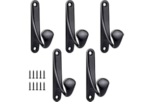 Crochet Manteau Mural a Visser, 5 Pcs Minimaliste Patère Murale Robuste en Alliage de Zinc Crochet Porte Manteau Pour porte Entrée Chambre Salle de Bain Multi-Usages Patères Vis Inclus - Noir