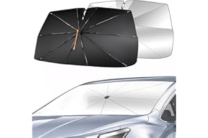 ‎GOHHME GOHHME Auto Sonnenschutz Frontscheibe Sonnenschirm Regenschirm Sonnenblende für Auto 360° Drehbare Faltbare Feder Design 10 Rippen Sonnenschutz UV-Block Auto Frontscheibe Sonnenblende 140 x 74cm