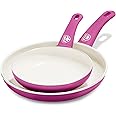 GreenLife Soft Grip Healthy Ceramic Non-Stick 18 cm and 26 cm Frying Pan Skillet Set, PFAS-Free, Oven Safe, Bright Pink