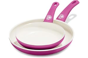 GreenLife Soft Grip Healthy Ceramic Non-Stick 18 cm and 26 cm Frying Pan Skillet Set, PFAS-Free, Oven Safe, Bright Pink